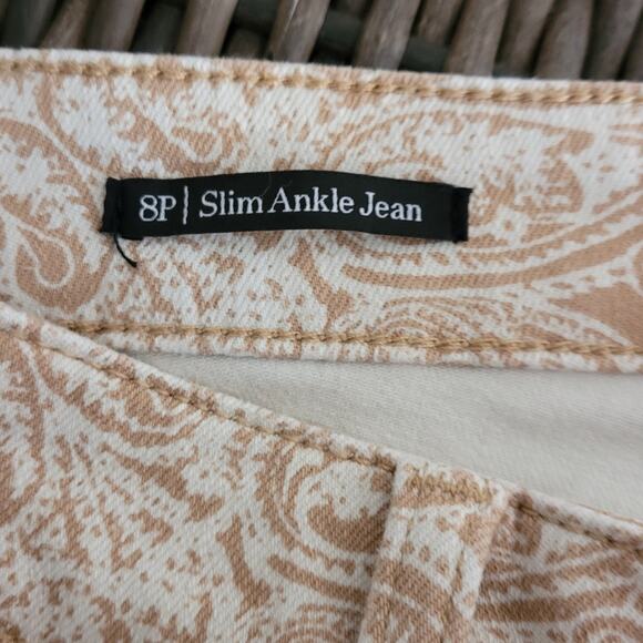 Talbots Slim Ankle Jean Sz 8P Petite Stretch Neutral Paisley Print Quietlux - Picture 9 of 10